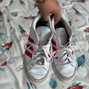 Adidas red striped sneakers